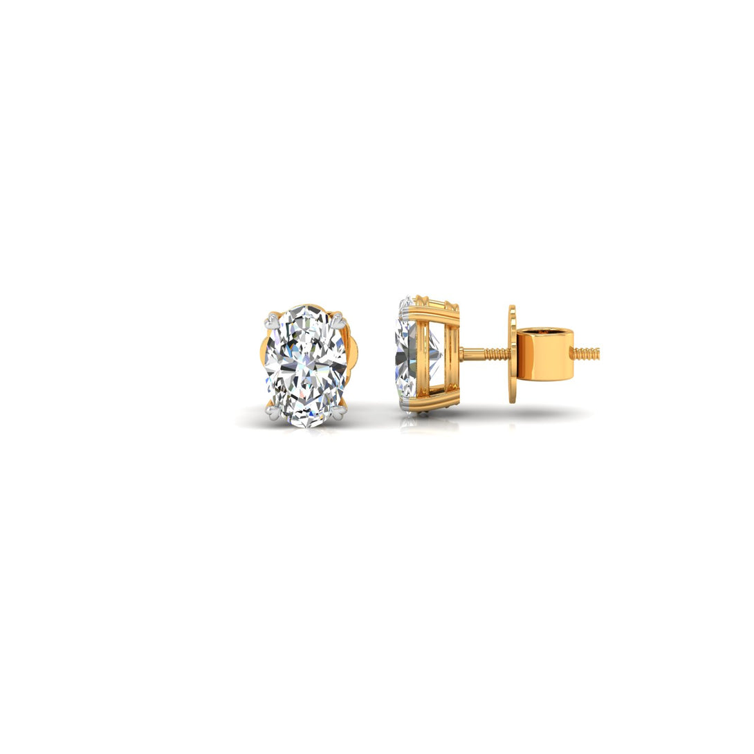 Elegant Oval Solitaire Stud Earrings with 1.00 Ct. CVD Lab-Grown Diamonds.