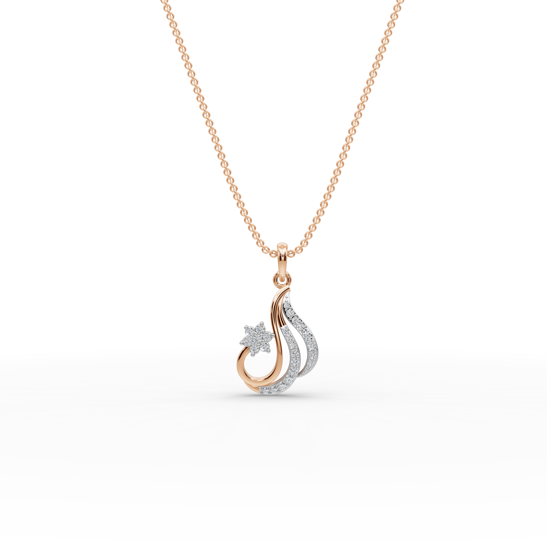 Swirl Floral Lab-Grown Diamond Gold Pendant