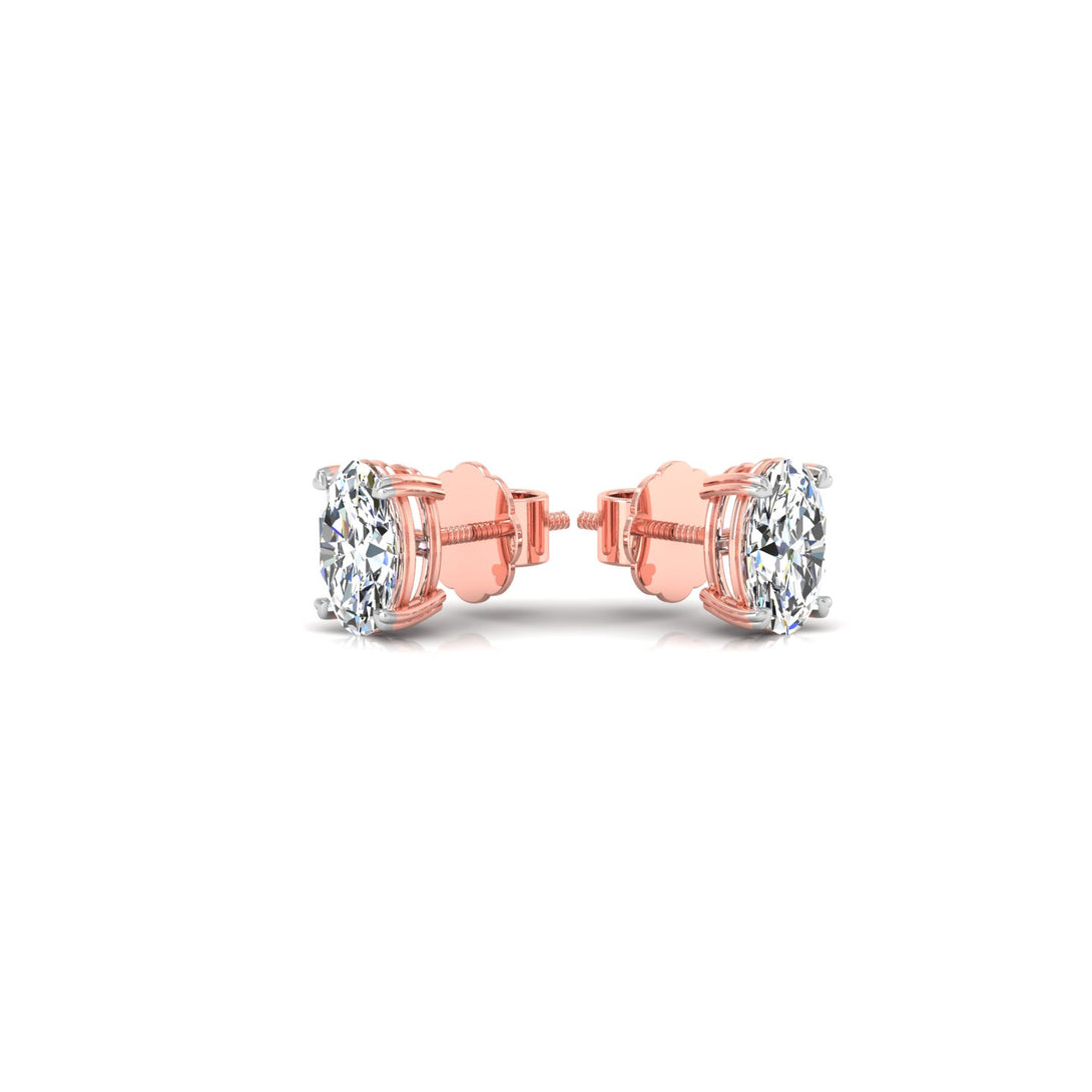 Elegant Oval Solitaire Stud Earrings with 1.00 Ct. CVD Lab-Grown Diamonds.