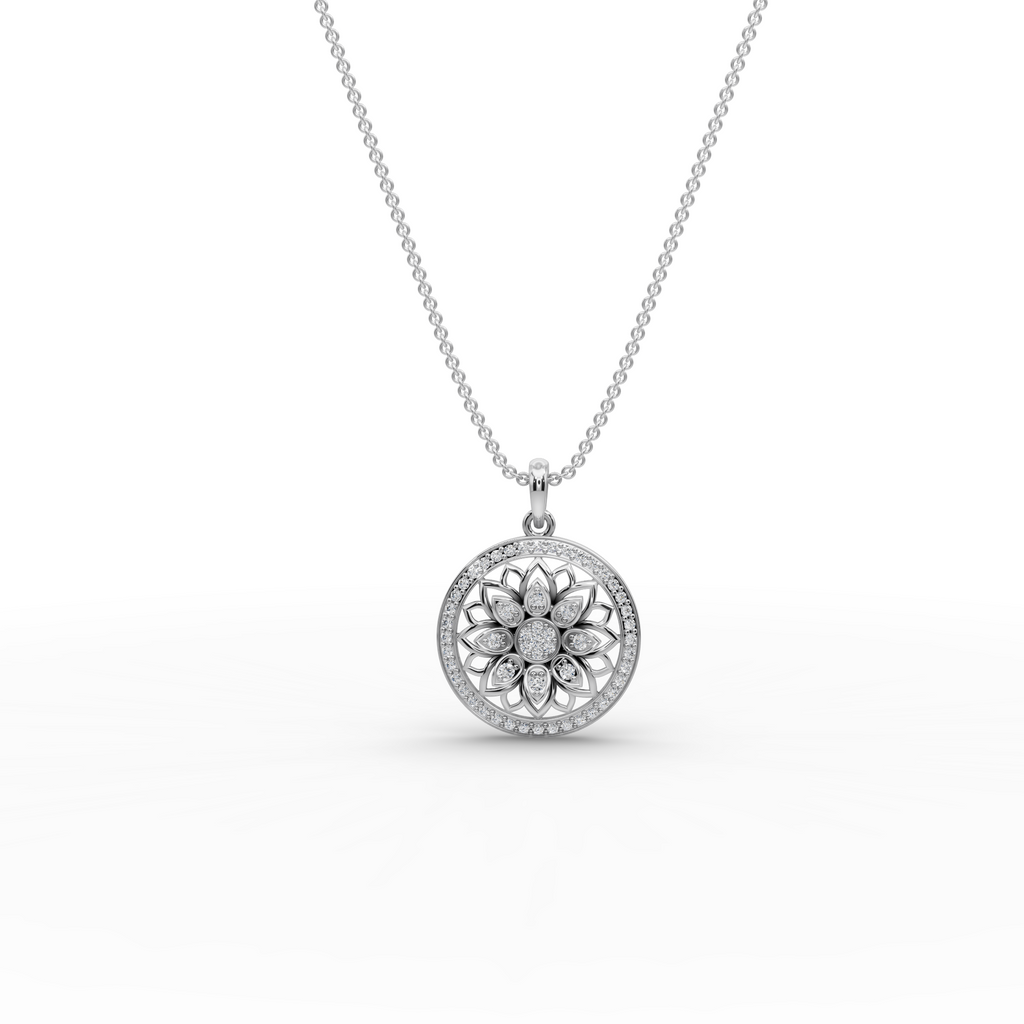 Lotus Floral Lab-Grown Diamond Gold Pendant