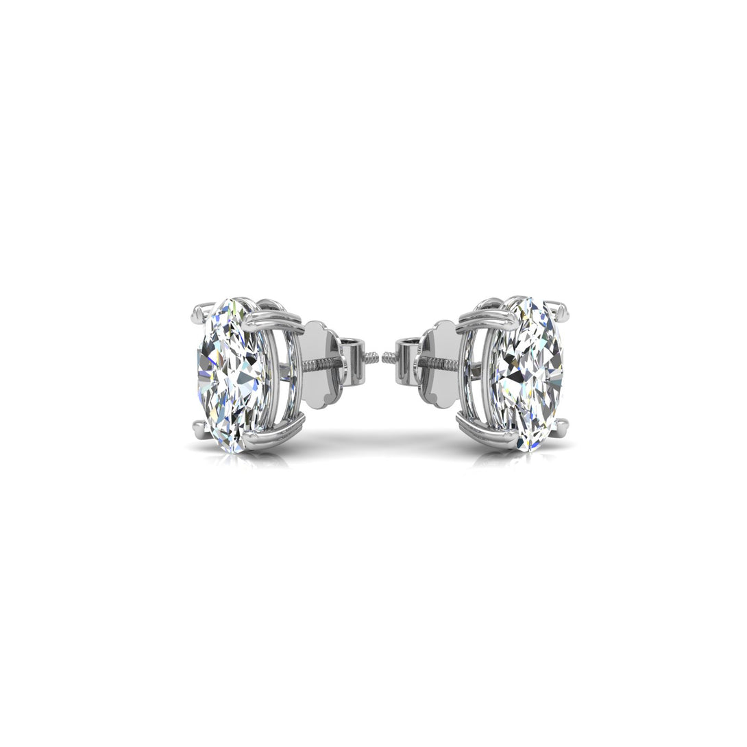 Elegant Oval Solitaire Stud Earrings with 3.00 Ct. CVD Lab-Grown Diamonds.