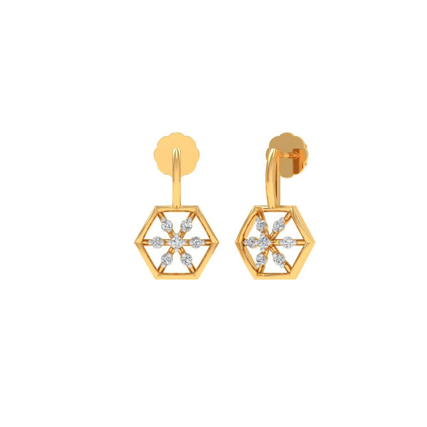 Hexagonal Floral Diamond Earrings