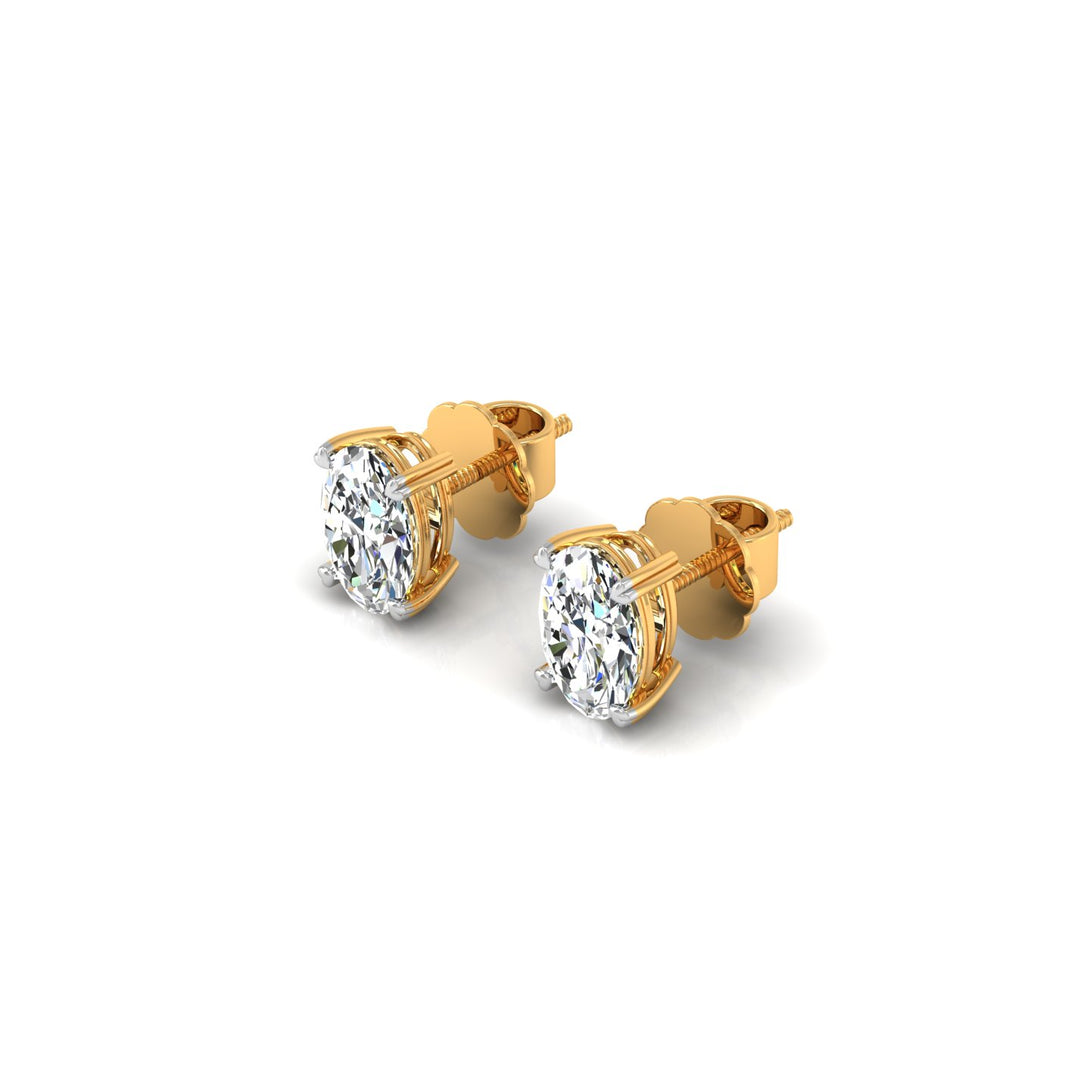 Elegant Oval Solitaire Stud Earrings with 1.00 Ct. CVD Lab-Grown Diamonds.