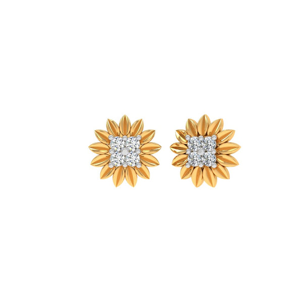 Elegant Sunflower Gold Plated Earrings with Lab-Grown Diamonds