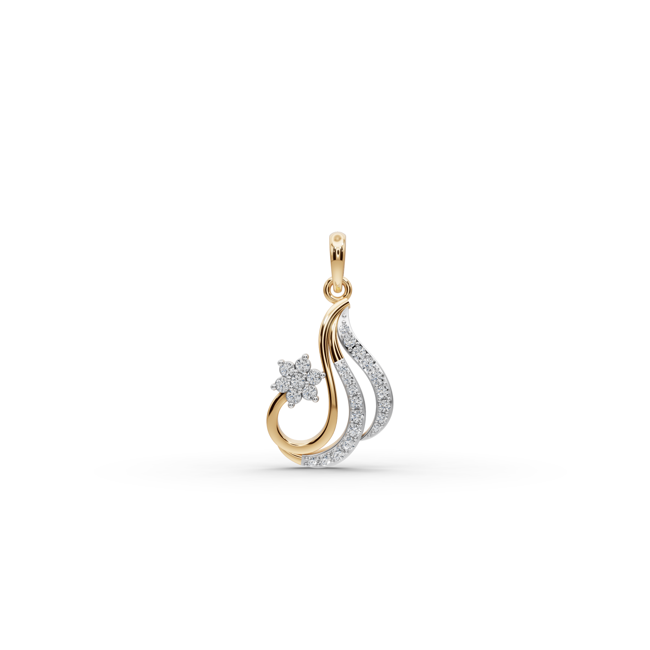 Swirl Floral Lab-Grown Diamond Gold Pendant