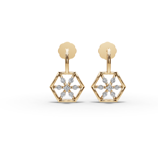 Hexagonal Floral Diamond Earrings