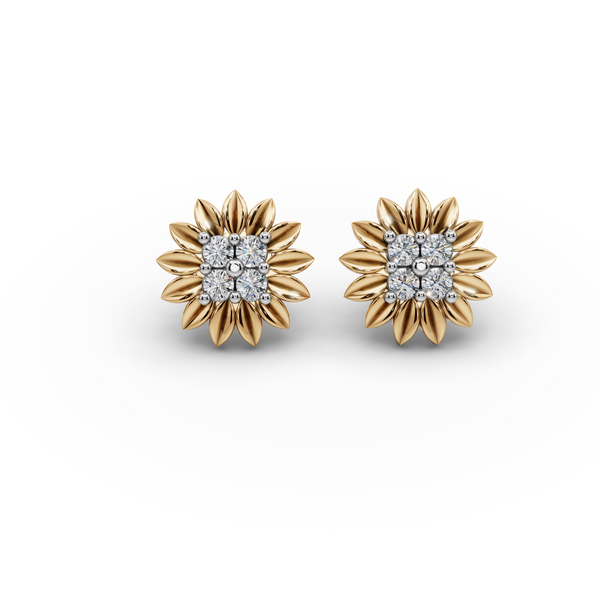 Elegant Sunflower Gold Plated Earrings with Lab-Grown Diamonds