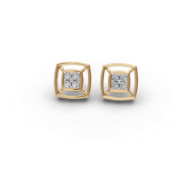 Elegant Square Gold and Diamond Earrings
