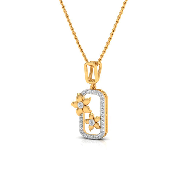 Floral Rectangle Pendant Necklace with Lab-Grown Diamonds