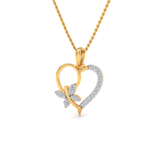 Elegant Heart and Butterfly Pendant with CVD Lab-Grown Diamonds