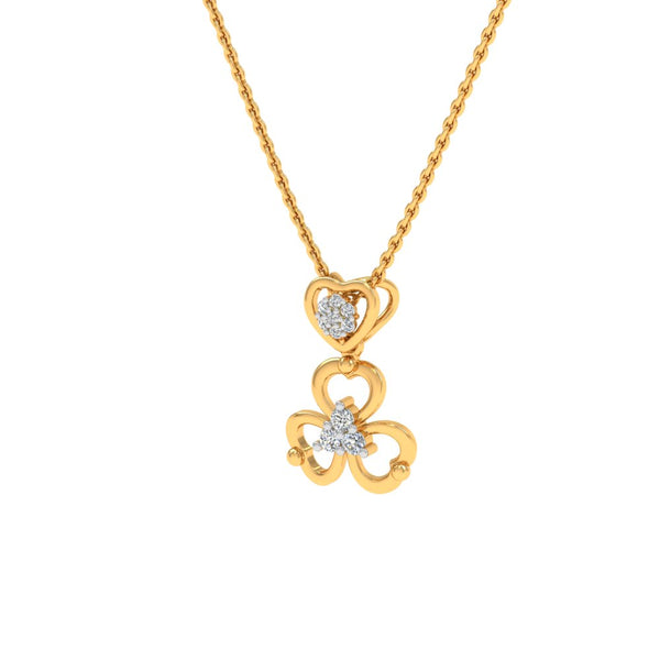 Heart and Clover Gold-Plated Pendant Necklace with Lab-Grown Diamonds