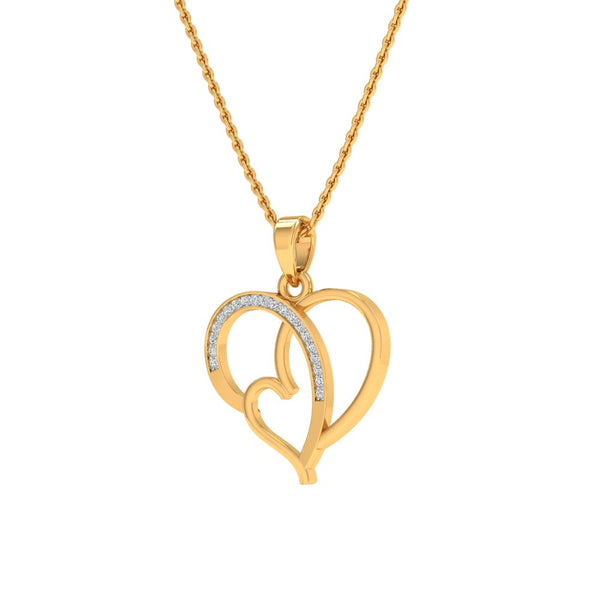 Double Heart Gold-Plated Pendant Necklace with Lab-Grown Diamonds