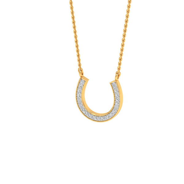 Gold-Plated Horseshoe Pendant Necklace with Lab-Grown Diamonds