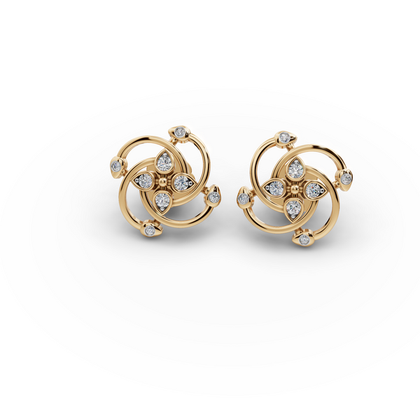 Elegant Gold and Diamond Swirl Stud Earrings