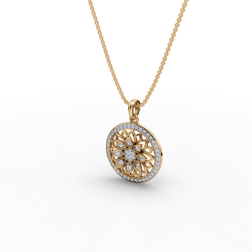 Lotus Floral Lab-Grown Diamond Gold Pendant