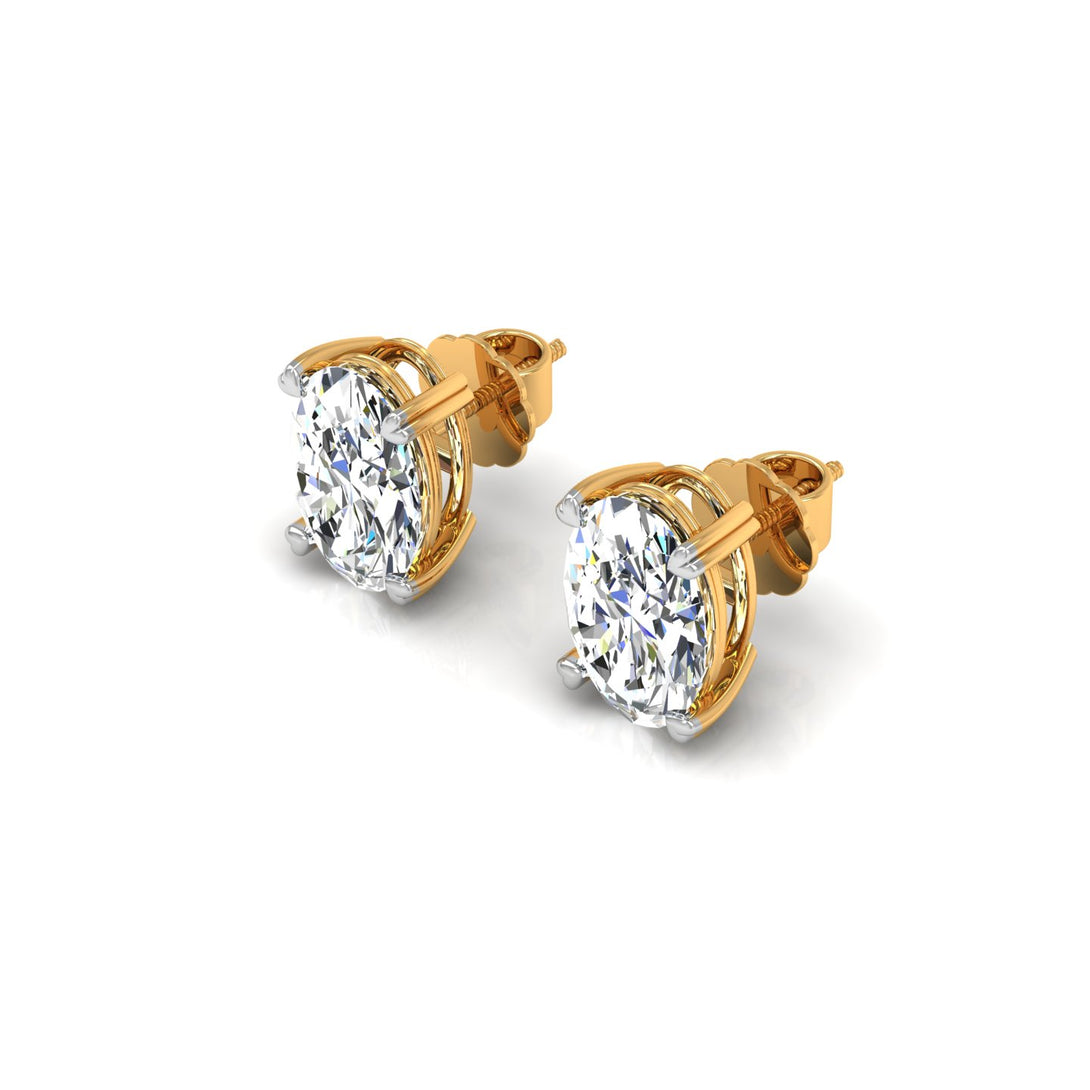 Elegant Oval Solitaire Stud Earrings with 3.00 Ct. CVD Lab-Grown Diamonds.