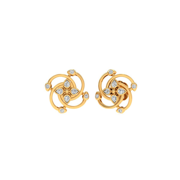 Elegant Gold and Diamond Swirl Stud Earrings