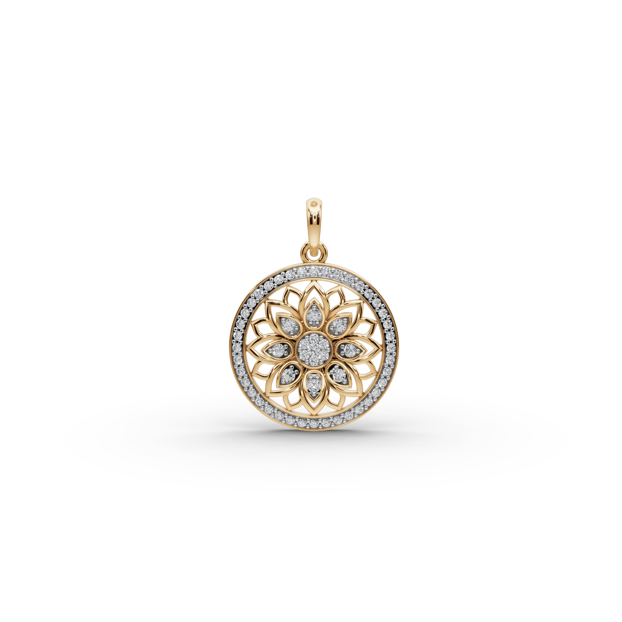 Lotus Floral Lab-Grown Diamond Gold Pendant