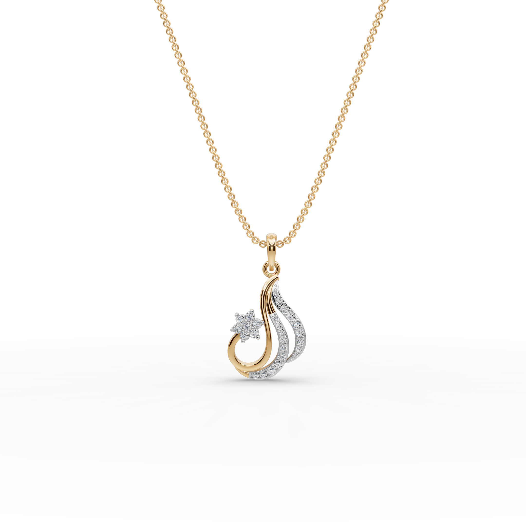 Swirl Floral Lab-Grown Diamond Gold Pendant