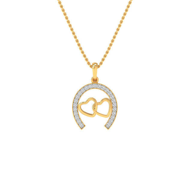 Interlocking Hearts Pendant with Horseshoe Frame and CVD Lab-Grown Diamonds