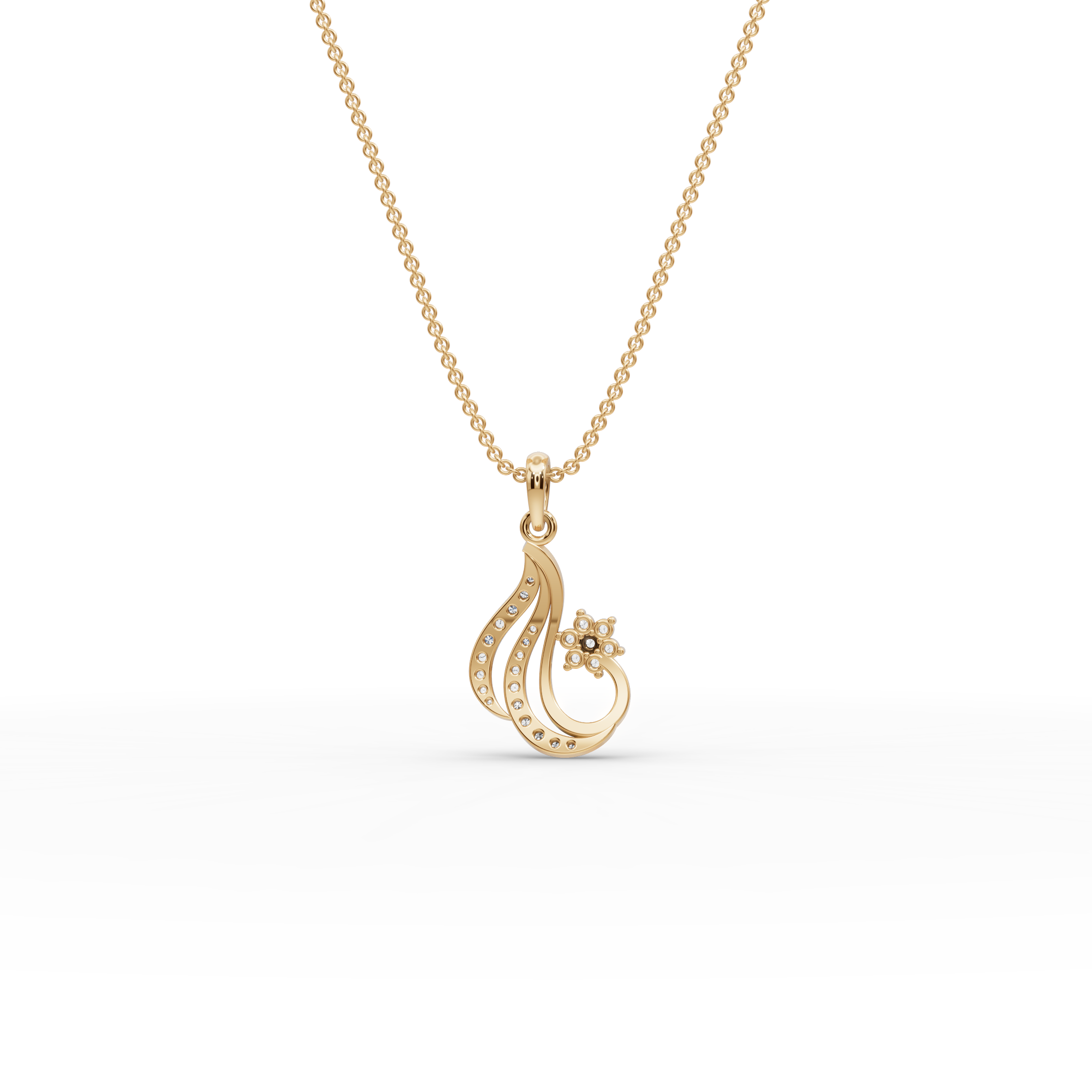 Swirl Floral Lab-Grown Diamond Gold Pendant