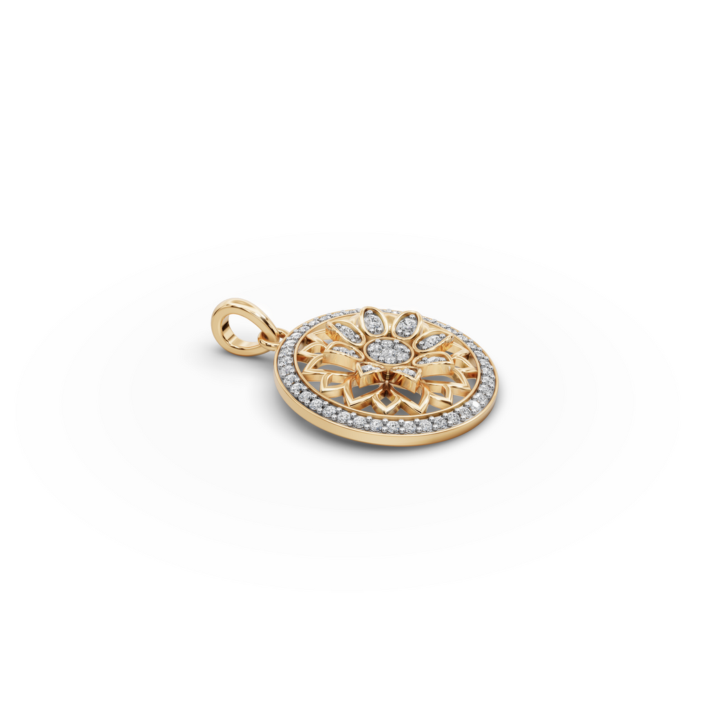Lotus Floral Lab-Grown Diamond Gold Pendant