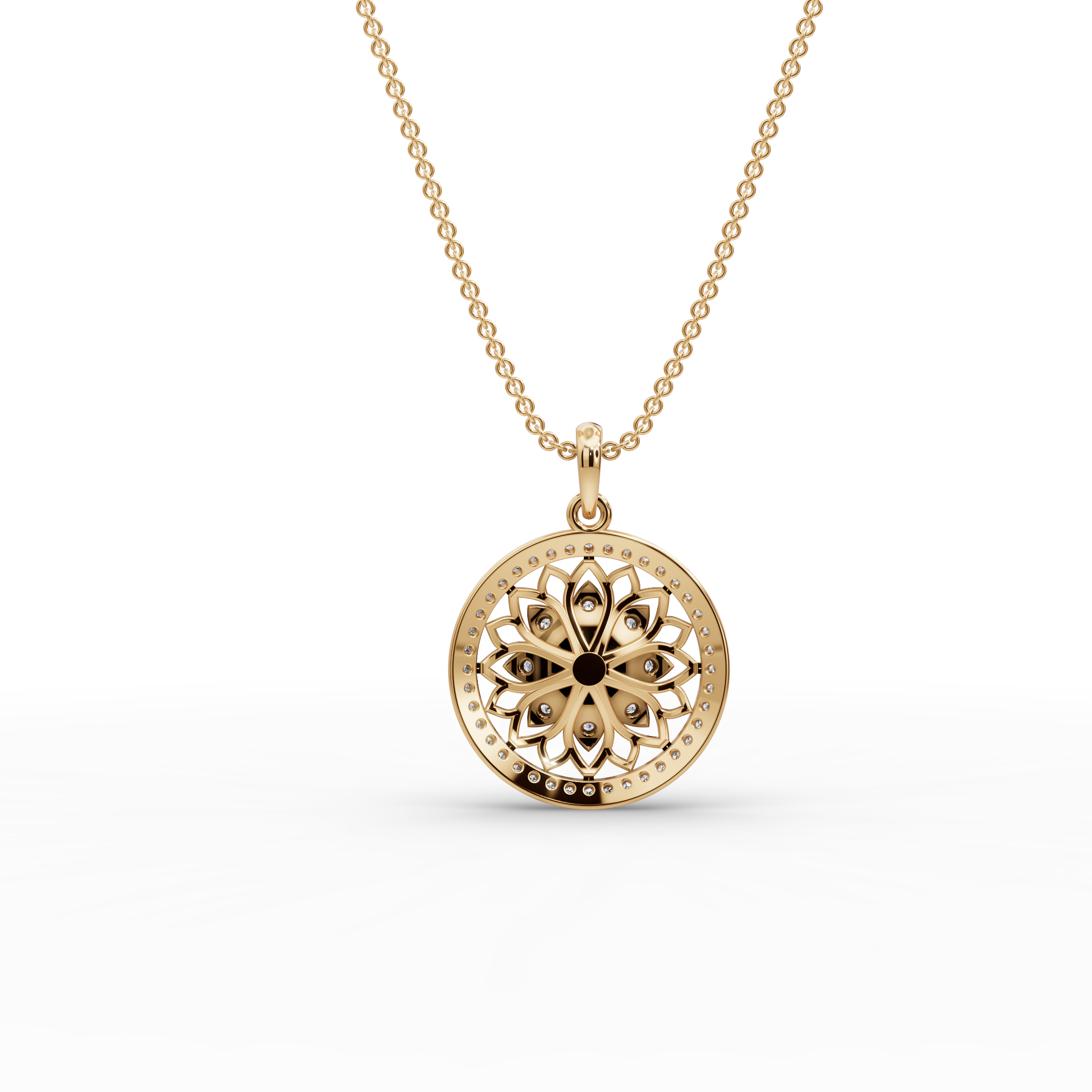 Lotus Floral Lab-Grown Diamond Gold Pendant